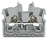 2-проводные миниатюрные проходные клеммы; с рабочими гнёздами; 1 мм²; с тестовым портом; боковая и центральная маркировка; Средние клеммы без монтажной защёлкивающейся ножки и фланцев; Push-in CAGE CLAMP®; 1,00 mm²; серые