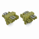 Т-образный распределительный соединитель; 4-пол.; Код. B; 1 вход; 2 вывода; 3 фиксирующих рычага; для тонких проволочных выводов; светло-зеленые