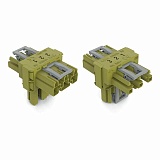 Т-образный распределительный соединитель; 3-пол.; Код. B; 1 вход; 2 вывода; 3 фиксирующих рычага; для тонких проволочных выводов; светло-зеленые