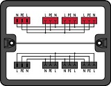 Распределительная коробка; Однофазный ток (230 В); 2 ввода; 6 вывода; Код. A, P; MIDI; черные
