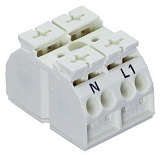 4-проводная клеммная колодка с монтажными штифтами; 2-пол.; N-L1; без заземляющего контакта; для самореза диаметром 2,9 мм снизу; с 2 выводами; 4 mm²; 4,00 mm²; белые