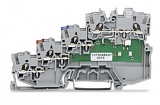 4-проводные клеммы с датчиком; желтый светодиод; для датчиков PNP-переключения (положительного); с заземленным соединением через перемычки вставного типа; 1 мм²; Push-in CAGE CLAMP®; 1,00 mm²; серые