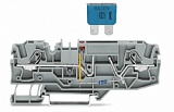 2-проводные клеммы с предохранителем; для автом. плоских предохранителей; с возможностью тестирования; со светодиодной индикацией перегорания предохранителя; 48 В; для DIN-рейки 35 x 15 и 35 x 7,5; 3; Push-in CAGE CLAMP®; 6,00 mm²; серые
