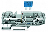 2-проводные клеммы с предохранителем; для автом. плоских предохранителей; с возможностью тестирования; со светодиодной индикацией перегорания предохранителя; 48 В; для DIN-рейки 35 x 15 и 35 x 7,5; 3; Push-in CAGE CLAMP®; 6,00 mm²; серые