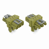 Т-образный распределительный соединитель; 3-пол.; Код. B; 1 вход; 2 вывода; 2 фиксирующих рычага; светло-зеленые