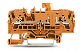 2-conductor disconnect/test terminal block; with push-button; with test option; orange disconnect link; for DIN-rail 35 x 15 and 35 x 7.5; 2.5 mm²; Push-in CAGE CLAMP®; 2,50 mm²; orange