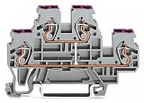 Двухуровневые клеммы; 4-проводные проходные клеммы; L:; внутреннее объединение; ввод проводника с фиолетовой маркировкой; для DIN-рейки 35 x 15 и 35 x 7,5; 2,5 мм²; CAGE CLAMP®; 2,50 mm²; серые