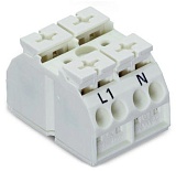 4-проводная клеммная колодка с монтажными штифтами; подходят для исполнений Ex e II; 2-пол.; L1-N; без заземляющего контакта; 1 защелкивающаяся ножка для крепления на контакт; 4 mm²; 4,00 mm²; белые