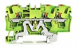 3-проводные клеммы с заземлением; с нажимной кнопкой; 4 mm²; с тестовым портом; боковая и центральная маркировка; для DIN-рейки 35 x 15 и 35 x 7,5; Push-in CAGE CLAMP®; 4,00 mm²; зеленые-желто