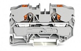 2-проводные проходные клеммы; с нажимной кнопкой; 10 мм²; с тестовым портом; боковая и центральная маркировка; для DIN-рейки 35 x 15 и 35 x 7,5; Push-in CAGE CLAMP®; 10,00 mm²; серые