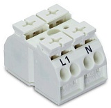 4-проводная клеммная колодка с монтажными штифтами; 2-пол.; L1-N; без заземляющего контакта; для самореза диаметром 2,9 мм снизу; с 2 выводами; 4 mm²; 4,00 mm²; белые