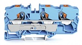 3-проводные проходные клеммы; с нажимной кнопкой; 10 мм²; с тестовым портом; подходят для исполнений Ex i; боковая и центральная маркировка; для DIN-рейки 35 x 15 и 35 x 7,5; Push-in CAGE CLAMP®; 10,00 mm²; синие