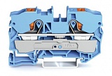 2-проводные проходные клеммы; с нажимной кнопкой; 10 мм²; с тестовым портом; подходят для исполнений Ex i; боковая и центральная маркировка; для DIN-рейки 35 x 15 и 35 x 7,5; Push-in CAGE CLAMP®; 10,00 mm²; синие