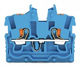 2-проводные миниатюрные проходные клеммы; с нажимной кнопкой; 1 мм²; с тестовым портом; боковая и центральная маркировка; Средние клеммы без монтажной защёлкивающейся ножки и фланцев; Push-in CAGE CLAMP®; 1,00 mm²; синие