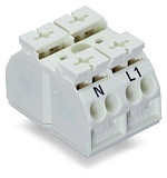 4-проводная клеммная колодка с монтажными штифтами; 2-пол.; N-L1; без заземляющего контакта; 1 защелкивающаяся ножка для крепления на контакт; 4 mm²; 4,00 mm²; белые