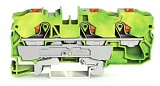 3-проводные клеммы с заземлением; с нажимной кнопкой; 10 мм²; с тестовым портом; боковая и центральная маркировка; для DIN-рейки 35 x 15 и 35 x 7,5; Push-in CAGE CLAMP®; 10,00 mm²; зеленые-желто