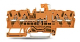 4-проводные клеммы с размыкателем / тестовые клеммы; с нажимной кнопкой; с возможностью тестирования; оранжевый размыкатель; для DIN-рейки 35 x 15 и 35 x 7,5; 2,5 мм²; Push-in CAGE CLAMP®; 2,50 mm²; оранжевые
