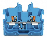 2-проводные миниатюрные проходные клеммы; с нажимной кнопкой; 1 мм²; с тестовым портом; боковая и центральная маркировка; Концевая клемма с монтажным фланцем; Push-in CAGE CLAMP®; 1,00 mm²; синие