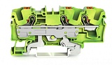 3-проводные клеммы с заземлением; с нажимной кнопкой; 3; с тестовым портом; боковая и центральная маркировка; для DIN-рейки 35 x 15 и 35 x 7,5; Push-in CAGE CLAMP®; 6,00 mm²; зеленые-желто