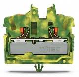 2-проводные миниатюрные проходные клеммы; с нажимной кнопкой; 2,5 мм²; с тестовым портом; боковая и центральная маркировка; с защелкивающейся монтажной ножкой; Push-in CAGE CLAMP®; 2,50 mm²; зеленые-желто