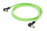 Кабель ETHERNET; Штекер M12D; углового исполнения; Штекер M12D; углового исполнения; 4-пол.; Длина: 2 м
