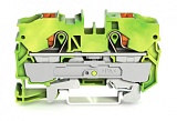 2-проводные клеммы с заземлением; с нажимной кнопкой; 10 мм²; с тестовым портом; боковая и центральная маркировка; для DIN-рейки 35 x 15 и 35 x 7,5; Push-in CAGE CLAMP®; 10,00 mm²; зеленые-желто
