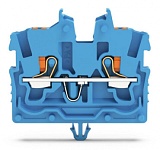 2-проводные миниатюрные проходные клеммы; с нажимной кнопкой; 1 мм²; с тестовым портом; боковая и центральная маркировка; с защелкивающейся монтажной ножкой; Push-in CAGE CLAMP®; 1,00 mm²; синие