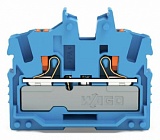 2-проводные миниатюрные проходные клеммы; с нажимной кнопкой; 2,5 мм²; с тестовым портом; боковая и центральная маркировка; Концевая клемма с монтажным фланцем; Push-in CAGE CLAMP®; 2,50 mm²; синие